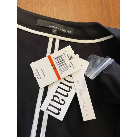 Amanda & Chelsea One Button Piped Ponte Knit Blazer in Black 2X - Picture 6 of 7